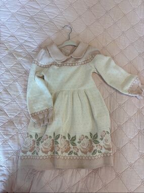 cupcakes & cashmere Cream and Blush Floral Knit Dress for Girls
